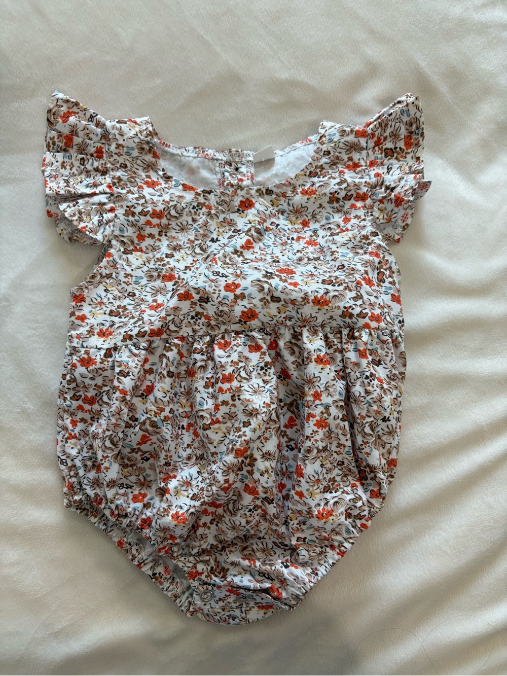 Baby Floral Flutter-Sleeve One-Piece Bodysuit - White with Orange Floral